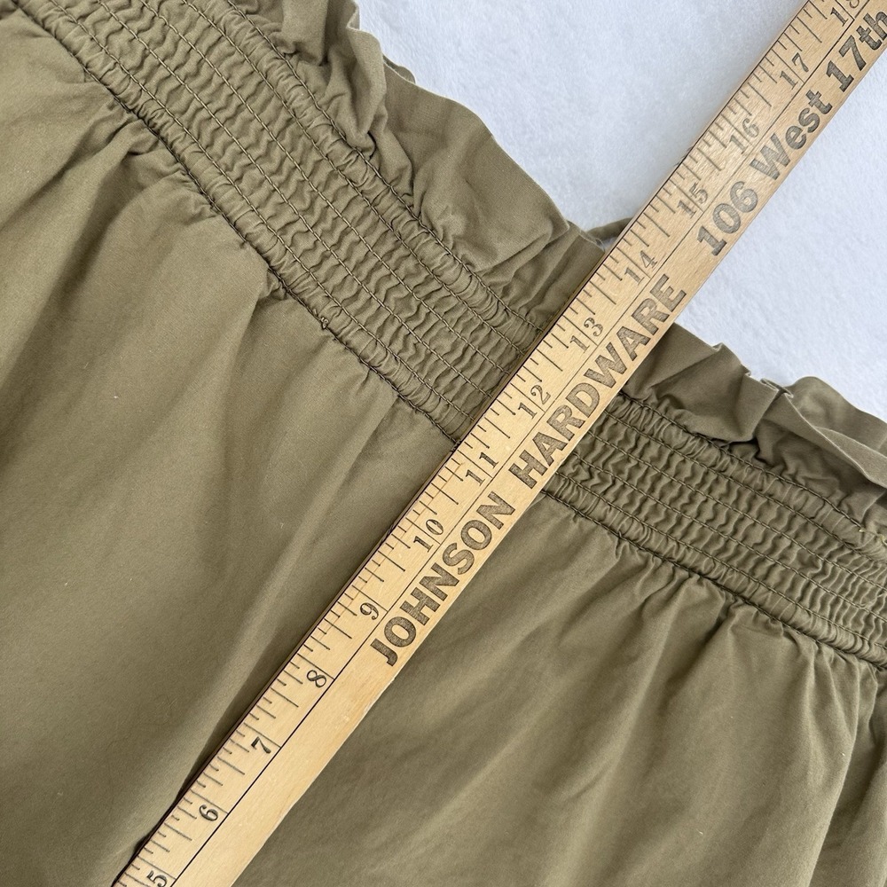 Anthropologie Scallop-Hem Shorts Size Medium Green Elastic Waist Pull On Cotton - Picture 8 of 10